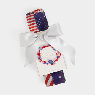 Patchwork Scarf + Bracelet Set - Red/White/Blue