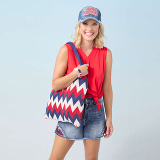 Chevron Shopper Tote - Red/White/Blue