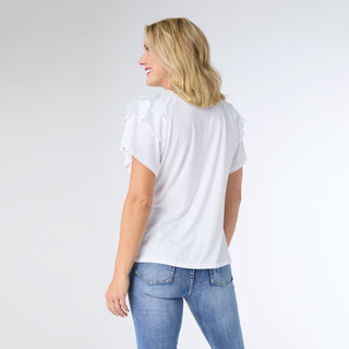 Mandy Cap Sleeve Ruffle Tee - White