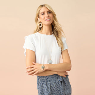 Mandy Cap Sleeve Ruffle Tee - White