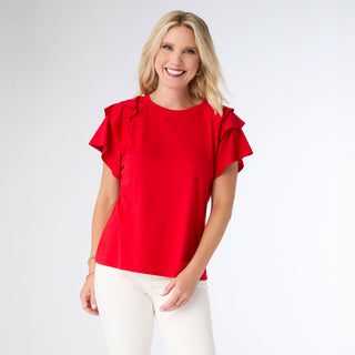 Mandy Cap Sleeve Ruffle Tee - Red
