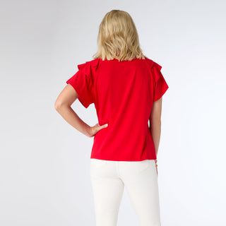 Mandy Cap Sleeve Ruffle Tee - Red
