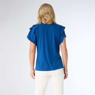 Mandy Cap Sleeve Ruffle Tee - Patriot Blue
