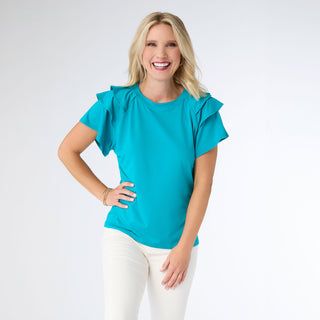 Mandy Cap Sleeve Ruffle Tee - Ceramic