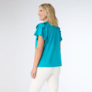 Mandy Cap Sleeve Ruffle Tee - Ceramic
