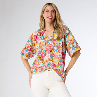 Meadow Printed Top with Draw String - Bright Floral