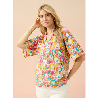 Meadow Printed Top with Draw String - Bright Floral