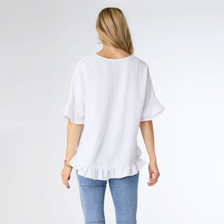 Carley Flowy Top with Ruffle - White