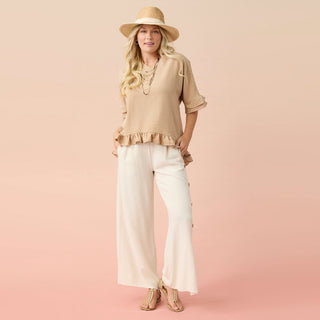 Carley Flowy Top with Ruffle - White