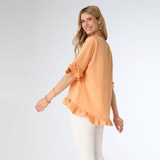 Carley Flowy Top with Ruffle - Tangerine