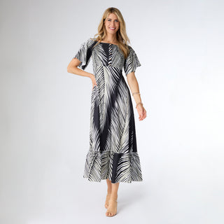 Cyrus Tropical Forest Print Maxi Dress - Black/Sage