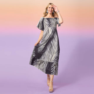 Cyrus Tropical Forest Print Maxi Dress - Black/Sage