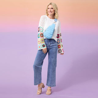Edie Lightweight Sweater with Crochet Sleeve - White
