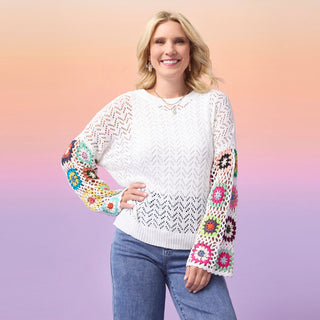 Edie Lightweight Sweater with Crochet Sleeve - White