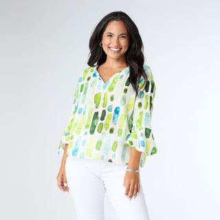 Oriana Printed Top - Lime/Blue