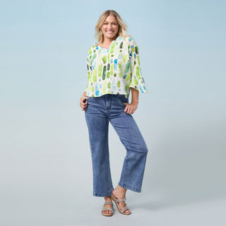 Oriana Printed Top - Lime/Blue