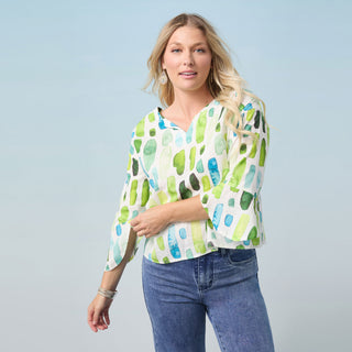 Oriana Printed Top - Lime/Blue