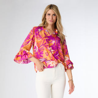 Solstice Printed Top with Draw String - Purple/Orange