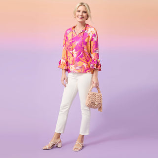 Solstice Printed Top with Draw String - Purple/Orange