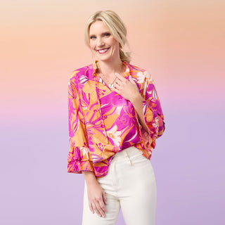 Solstice Printed Top with Draw String - Purple/Orange