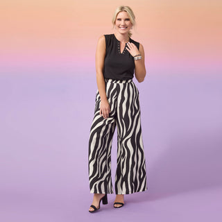 Gracie Wide Leg Flowy Pant - Black/Taupe