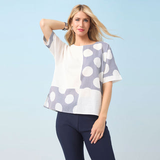 Mazzy Block Print Top - Denim/White