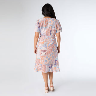 Aria Flutter-Sleeve Dress with Tie - Pastel Print