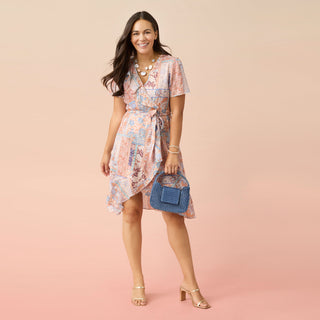 Aria Flutter-Sleeve Dress with Tie - Pastel Print