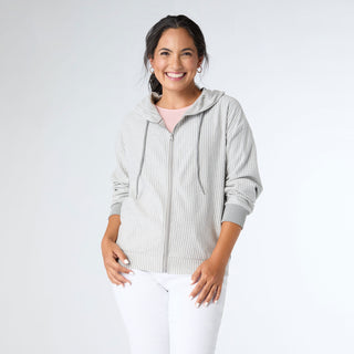 Brooklyn Hooded Zip-Up Sweatshirt - Mid-Heather Grey/White