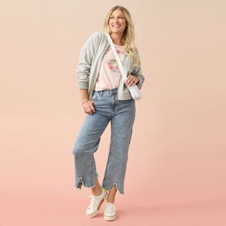 Brooklyn Hooded Zip-Up Sweatshirt - Mid-Heather Grey/White