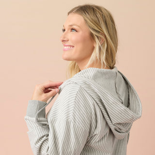 Brooklyn Hooded Zip-Up Sweatshirt - Mid-Heather Grey/White