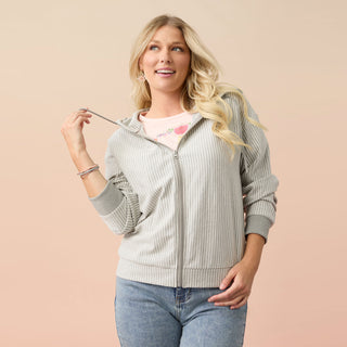 Brooklyn Hooded Zip-Up Sweatshirt - Mid-Heather Grey/White