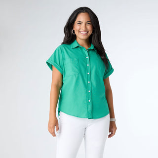 Delaney Button Down Top - Shamrock