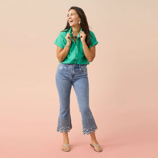 Delaney Button Down Top - Shamrock