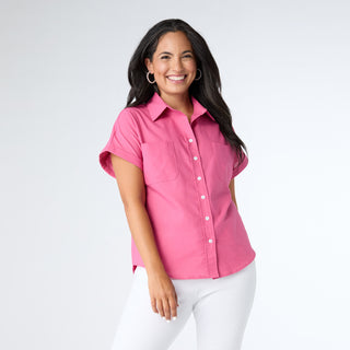 Delaney Button Down Top - Rose Pink