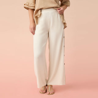Remi Pant with Side Button Detail - Natural