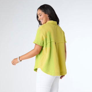 Gina Button Down Gauze Top - Creamy Lime
