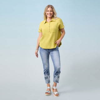 Gina Button Down Gauze Top - Creamy Lime