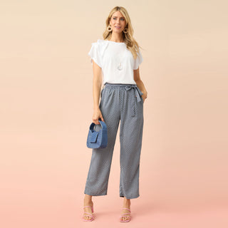 Sarina Cinched Pant with Front Tie - Navy/White