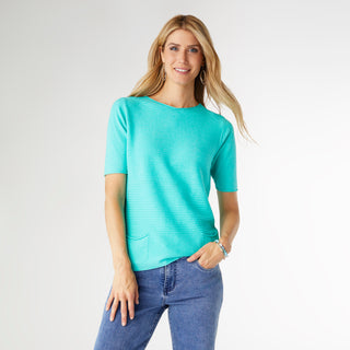 Lightweight Heavenly-Luxe Short Sleeve Top - Bright Turquoise