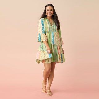 Emilee Printed Tunic Dress - Green/Coral Paisley