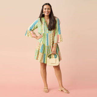 Emilee Printed Tunic Dress - Green/Coral Paisley