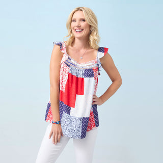 Liberty Printed Top - Red/White/Blue