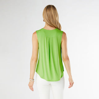Erin Pleat Back V-Neck Tank - Lime Green