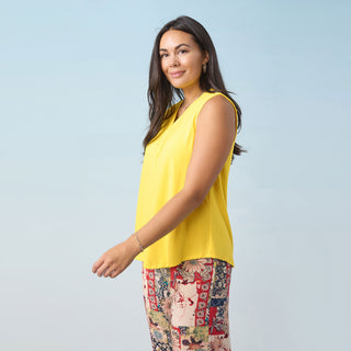 Erin Pleat Back V-Neck Tank - Lime Green