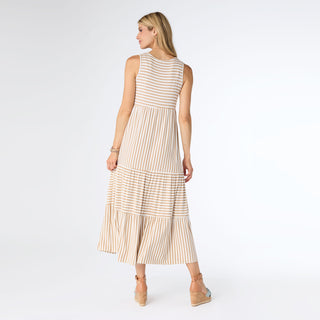 Janie Striped Tiered Maxi Dress - Taupe/Ivory