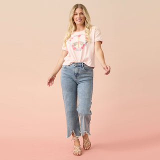 EverStretch Wide Leg Crop with Scalloped Fringe Bottom - Light Denim