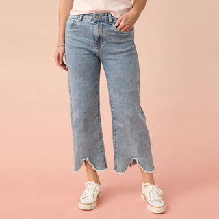 EverStretch Wide Leg Crop with Scalloped Fringe Bottom - Light Denim