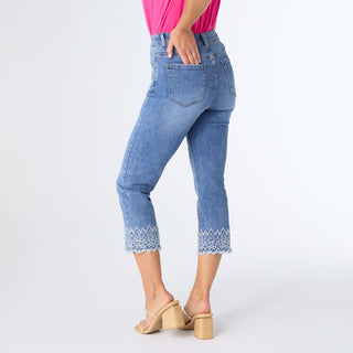 EverStretch Straight Capri with Bottom Embroidery - Medium Denim