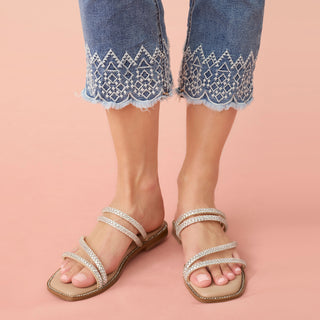 EverStretch Straight Capri with Bottom Embroidery - Medium Denim